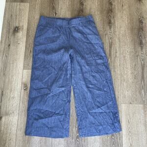 J Jill Pants Womens M Linen Stretch Pull On Wide Leg Pockets Capri Blue Elastic